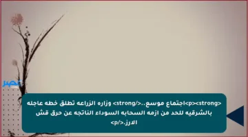 <p><strong>اجتماع موسع..</strong> وزارة الزراعة تطلق خطة عاجلة بالشرقية للحد من أزمة السحابة السوداء الناتجة عن حرق قش الأرز.</p>
